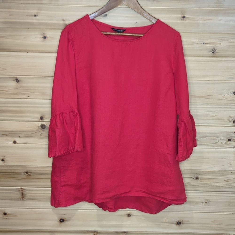 John Mark‎ Dress Womens Large Red Linen Blouse Classic